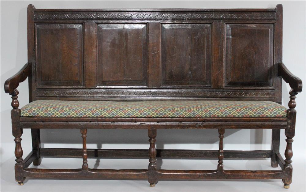 Appraisal: ENGLISH CARVED OAK HALL BENCH the straight carved and molded