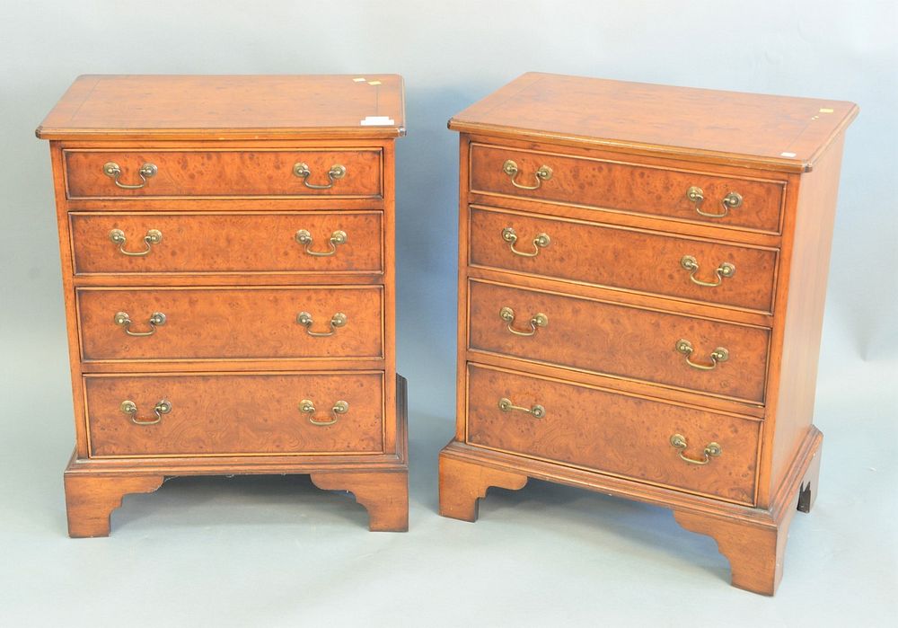 Appraisal: Pair burlwood diminutive chests ht wd dp Pair burlwood diminutive