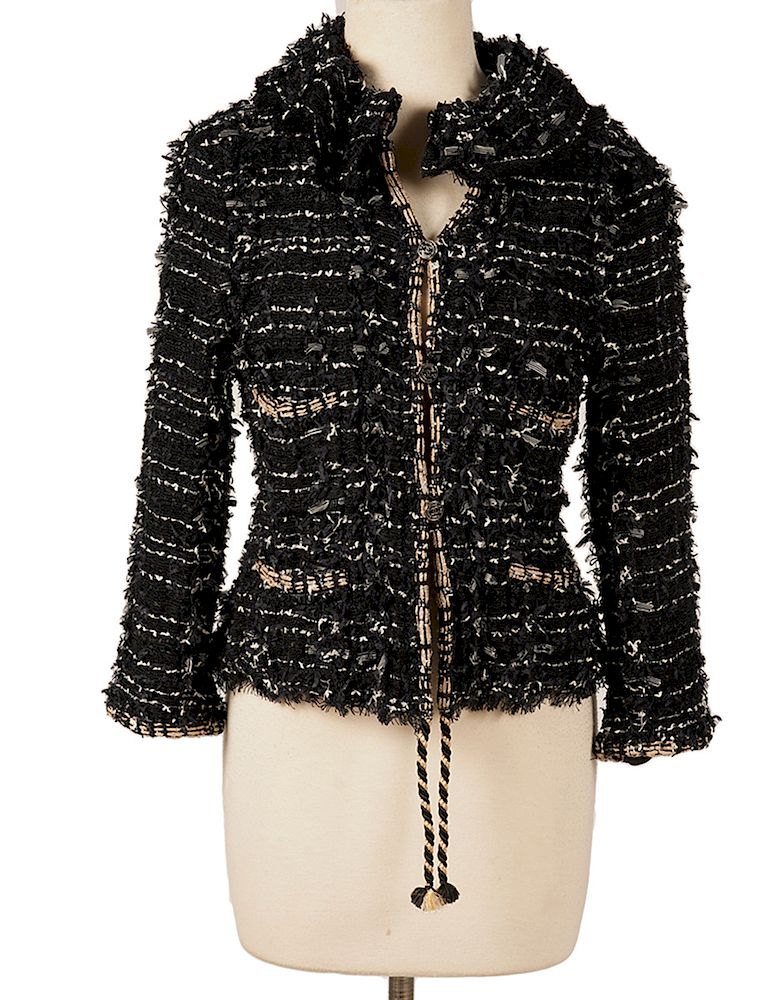 Appraisal: Chanel Black Boucle Jacket Size Chanel black boucle jacket size