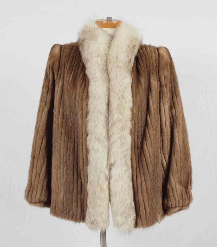 Appraisal: MINK FUR JACKET WITH SILVER FOX FUR COLLAR TRIM Thin