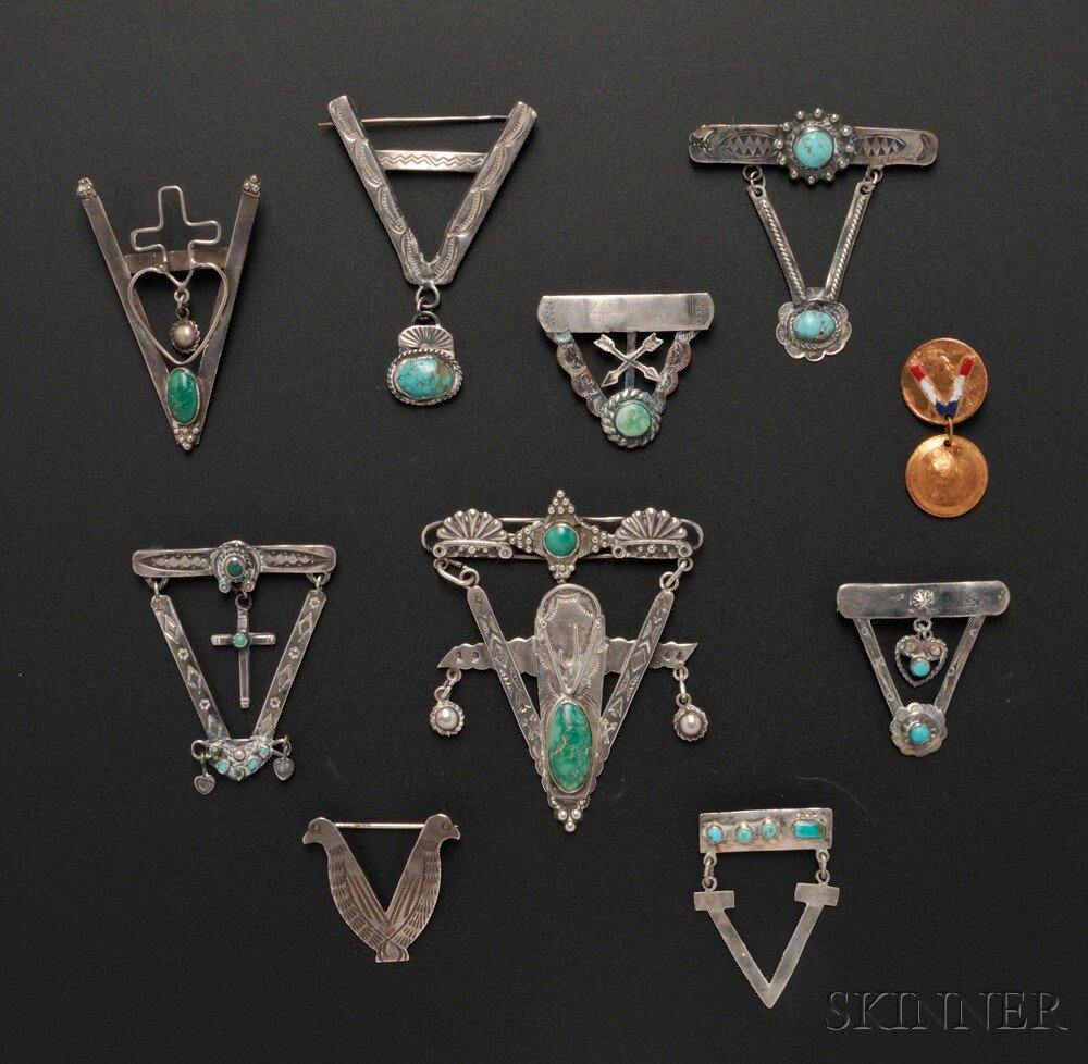 Appraisal: Ten Navajo Victory Pins most made of silver with turquoise