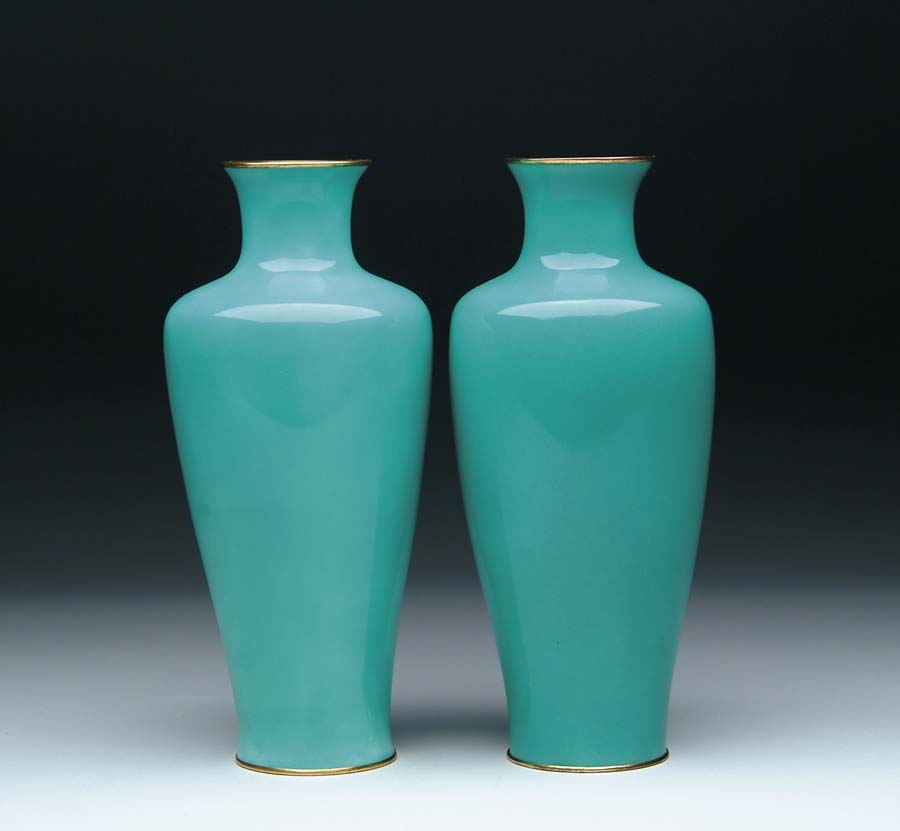 Appraisal: PAIR OF KOREAN ENAMELED VASES Matched pair of vases are