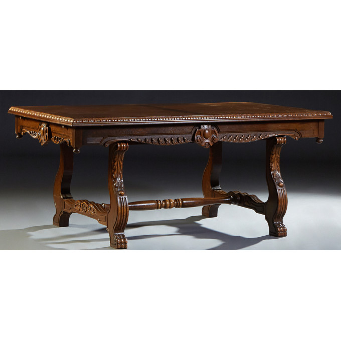 Appraisal: Spanish Renaissance Style Carved Oak Drawleaf Dining Table th c