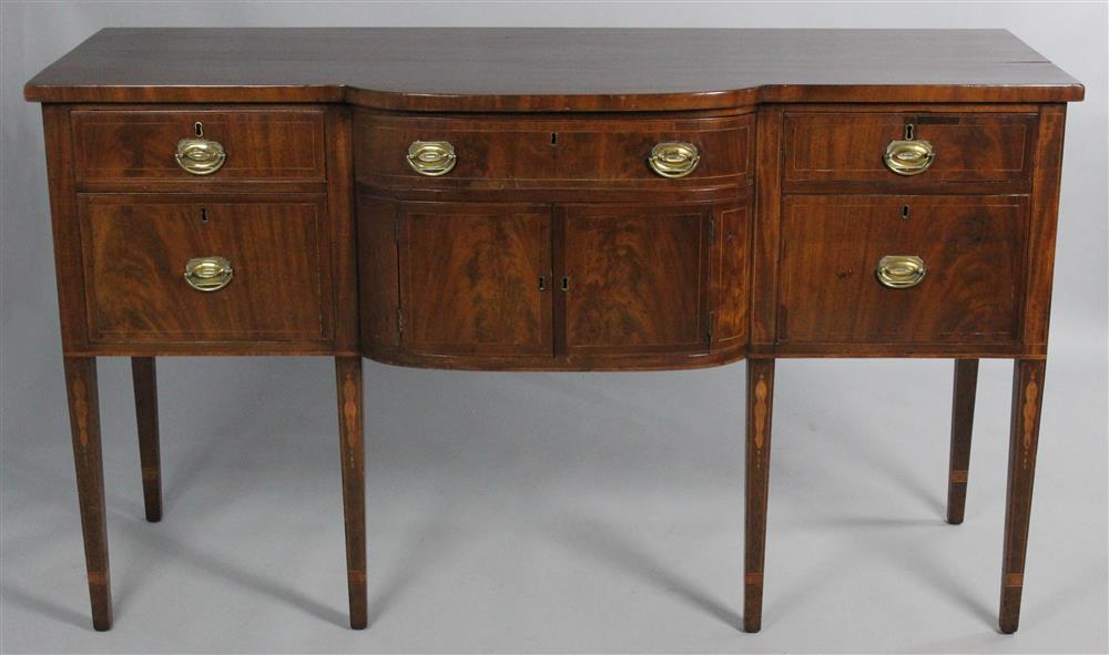 Appraisal: FEDERAL INLAID MAHOGANY BOW FRONT SIDEBOARD CIRCA the rectangular top