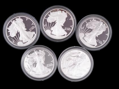 Appraisal: Five U S silver American Eagle coins and