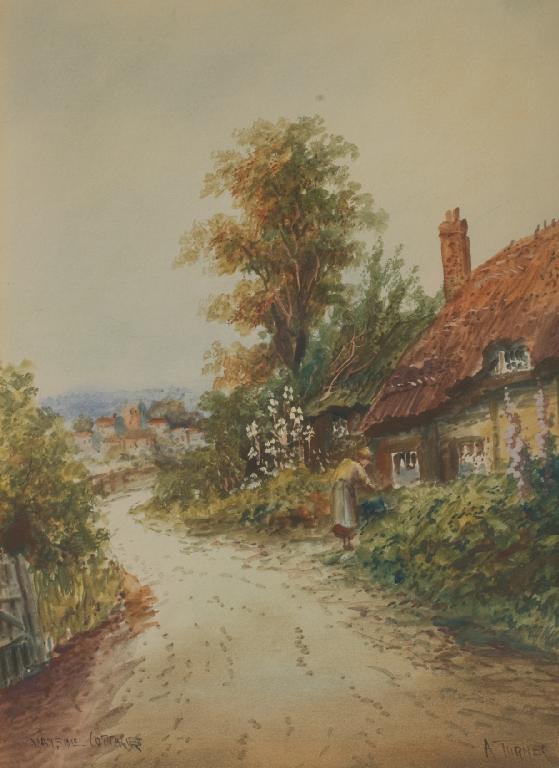 Appraisal: A TURNER th th CENTURY WAYSIDE COTTAGES signed lower right