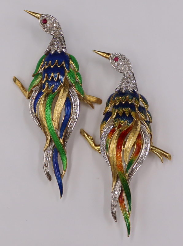 Appraisal: JEWELRY kt Gold Enamel Diamond and Gem Brooches kt bi-color