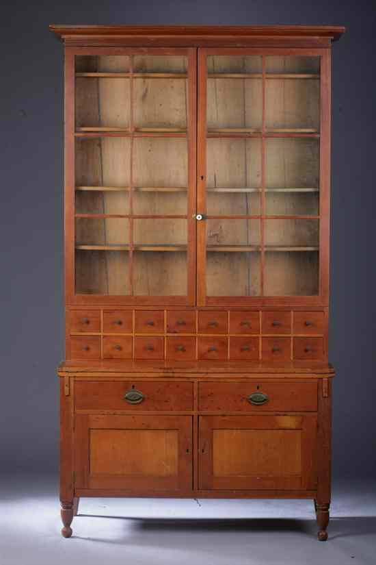 Appraisal: AMERICAN LATE FEDERAL STYLE STEPPED-BACK PINE SECRETARY BOOKCASE IN TWO