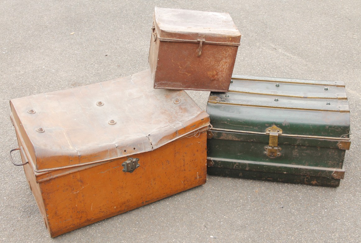 Appraisal: An early thC tin trunk of raised outline with heavy