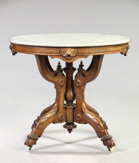 Appraisal: American Renaissance Revival Walnut and Marble-Top Center Table third quarter