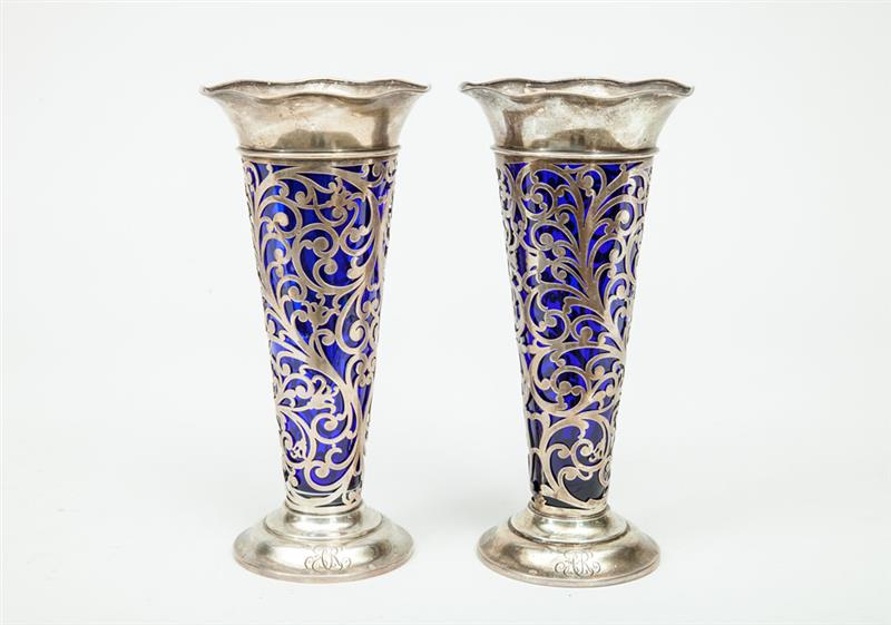 Appraisal: Pair of Graff Washbourne Dunn Monogrammed Sterling Presentation Vases With