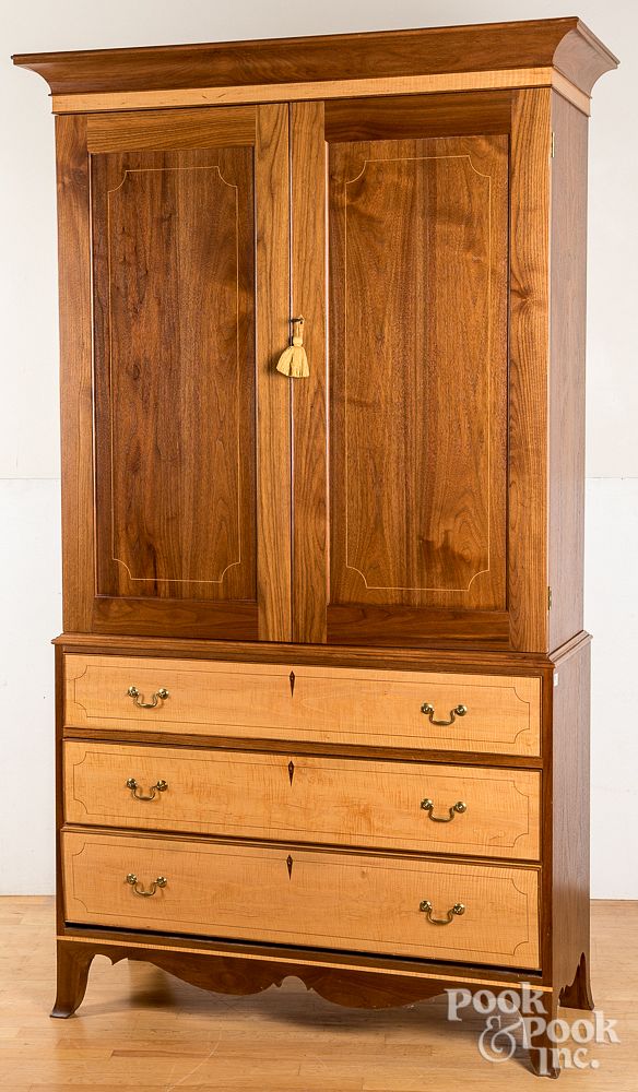 Appraisal: Neshannock Woods bench-made entertainment cabinet Neshannock Woods bench-made tiger maple