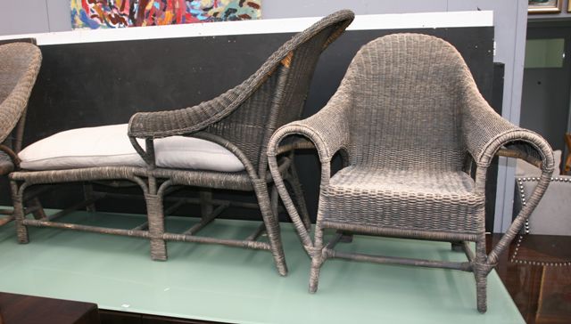 Appraisal: A wicker chaise longue together with a pair of wicker