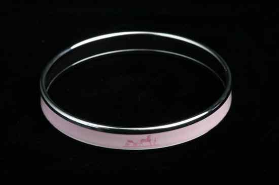 Appraisal: HERM S PINK ENAMELLED SILVER AND PALLADIUM PLATED BANGLE BRACELET