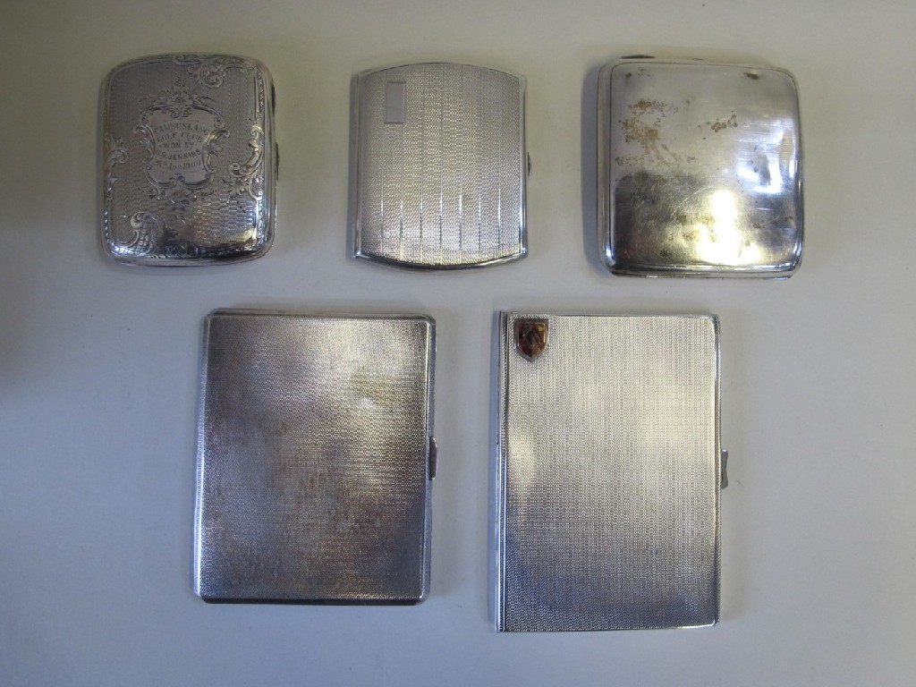 Appraisal: Lot comprising five silver cigarette cases assorted marks