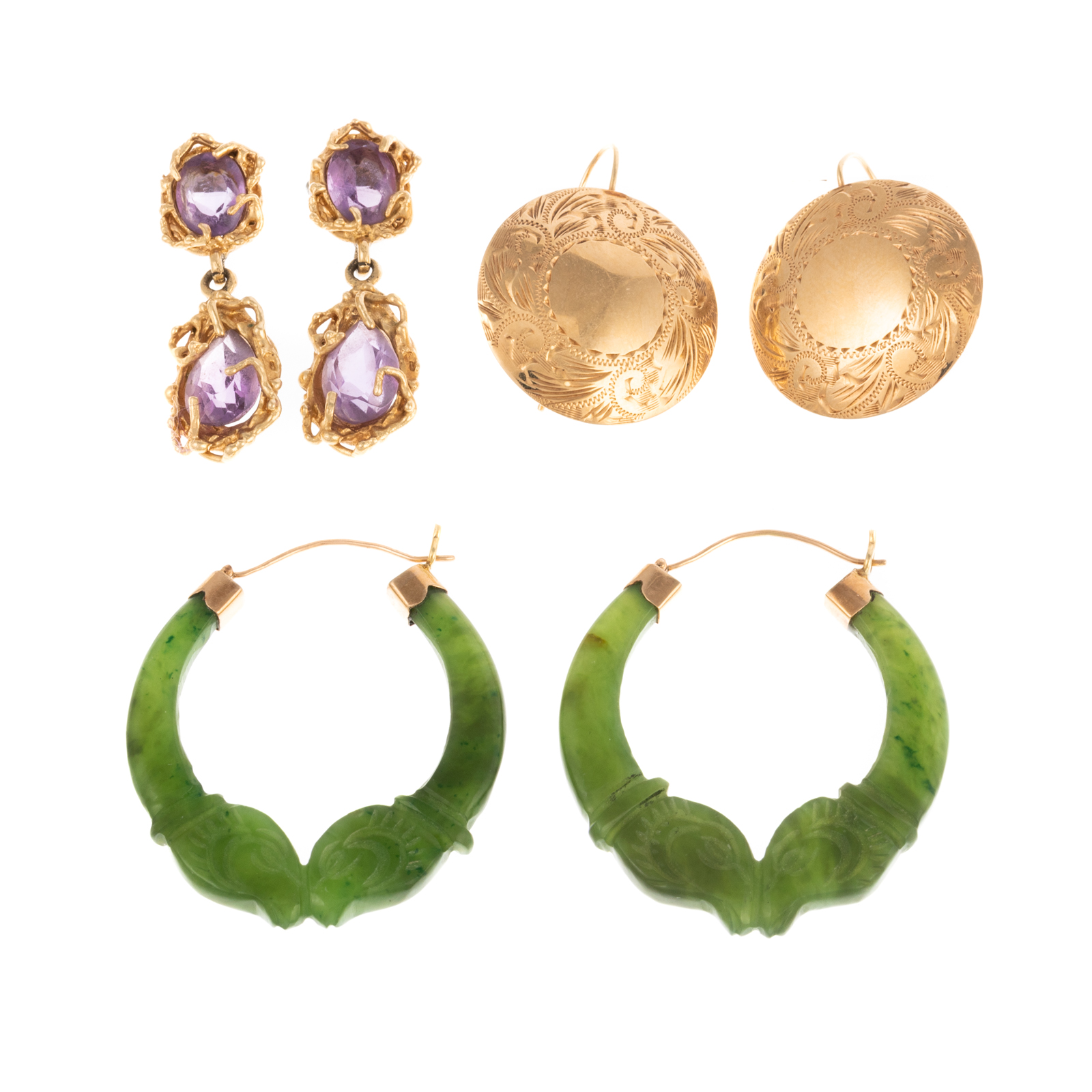 Appraisal: A TRIO OF K YELLOW GOLD EARRINGS K yellow gold