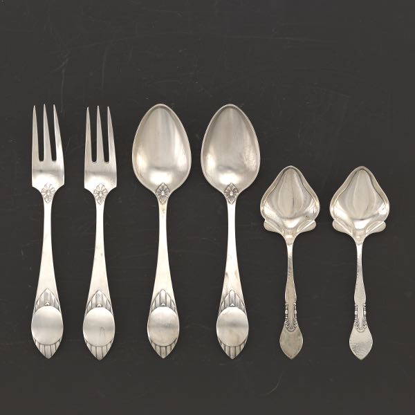 Appraisal: SIX DANISH SILVER UTENSILS DATED AND Two silver serving forks