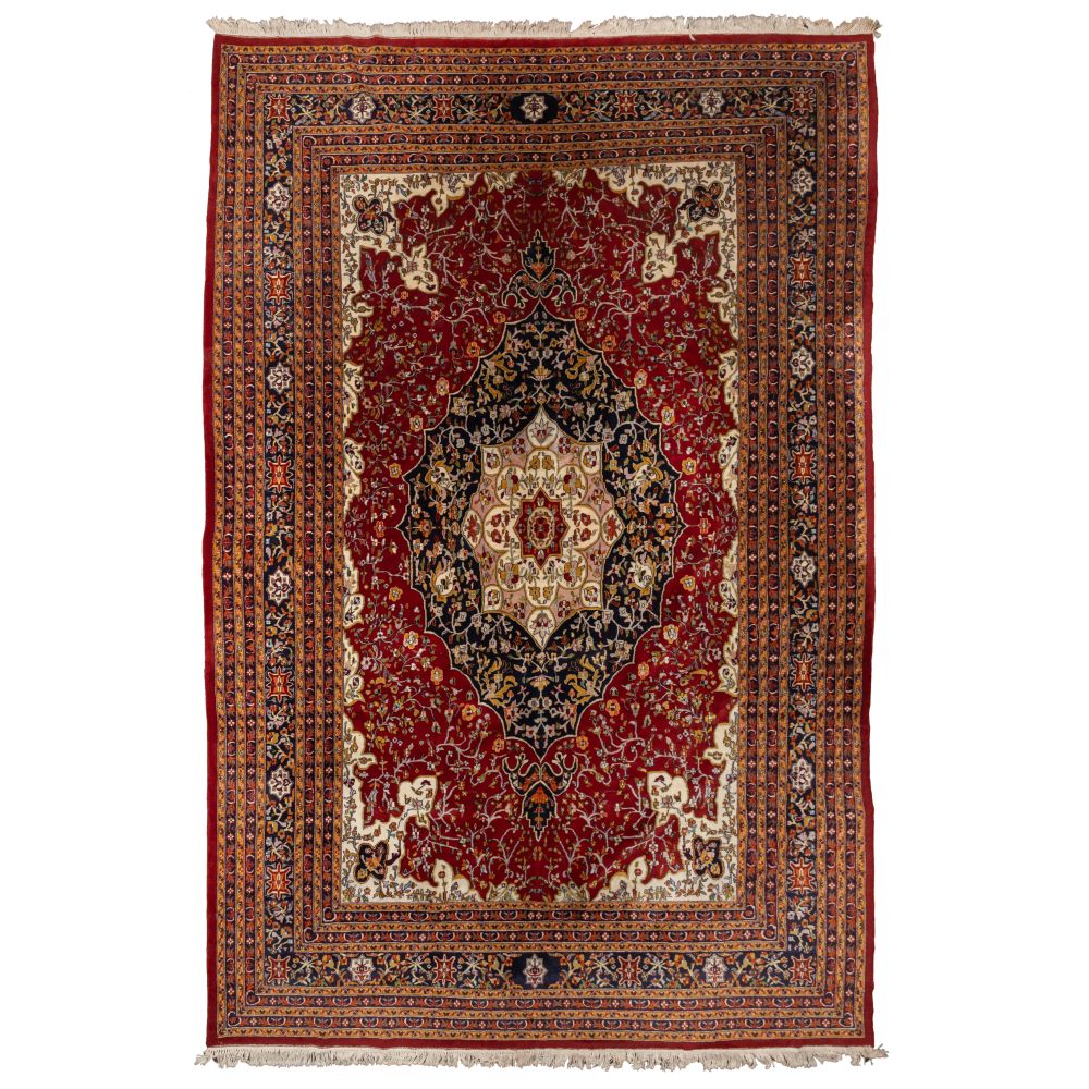 Appraisal: PERSIAN TABRIZ STYLE WOOL ROOM SIZE RUGHaving center medallion with