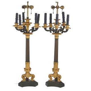 Appraisal: PAIR OF LOUIS PHILIPPE GILT BRONZE CANDELABRA Five-arm electrified with