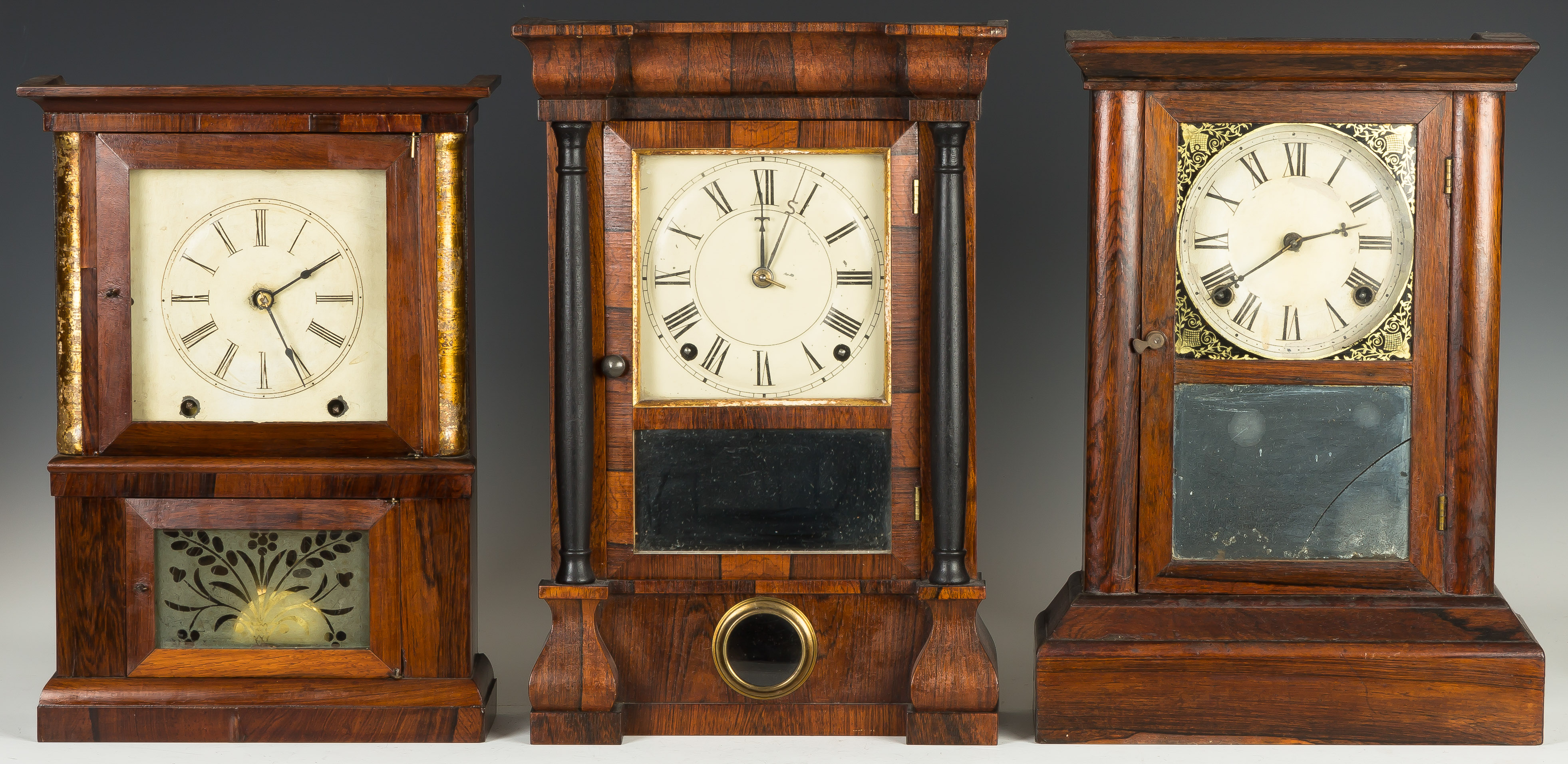 Appraisal: Three Cottage Clocks L New Haven Rosewood case old refinish