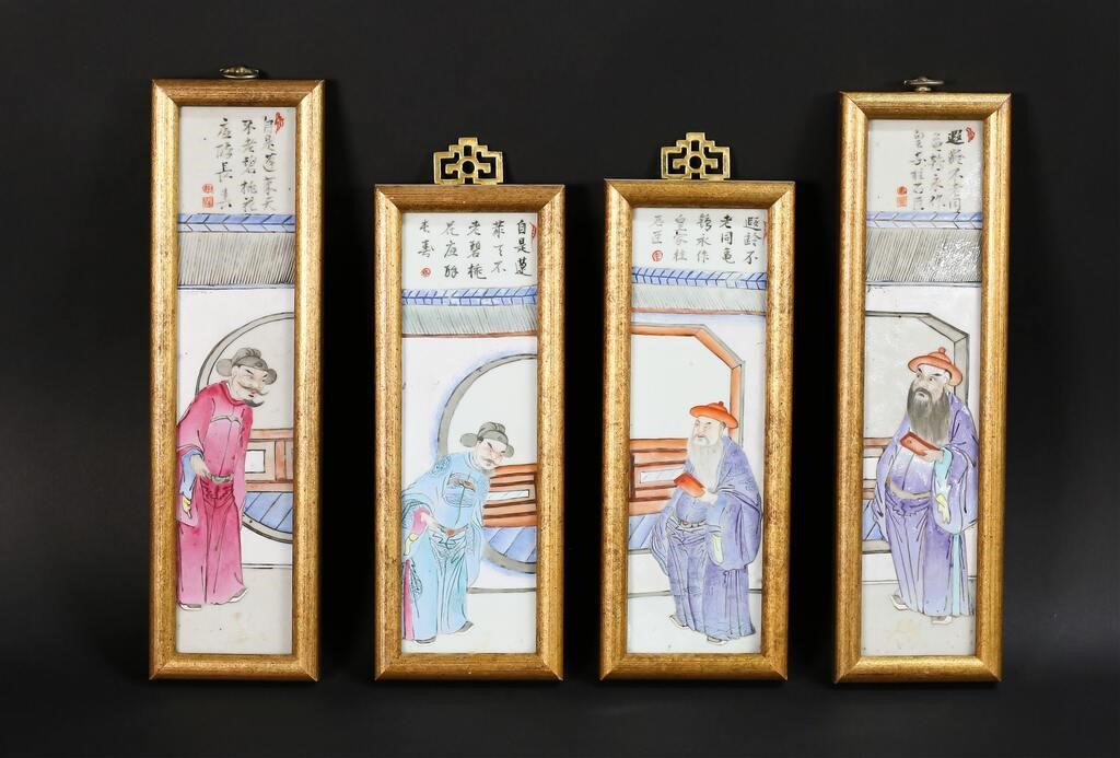 Appraisal: hand painted Chinese porcelain Scholar plaques Two x with frames