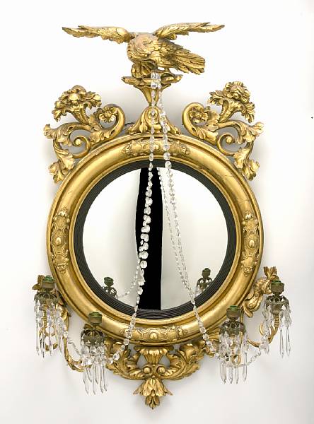 Appraisal: An imposing Regency carved giltwood convex girandole first quarter th