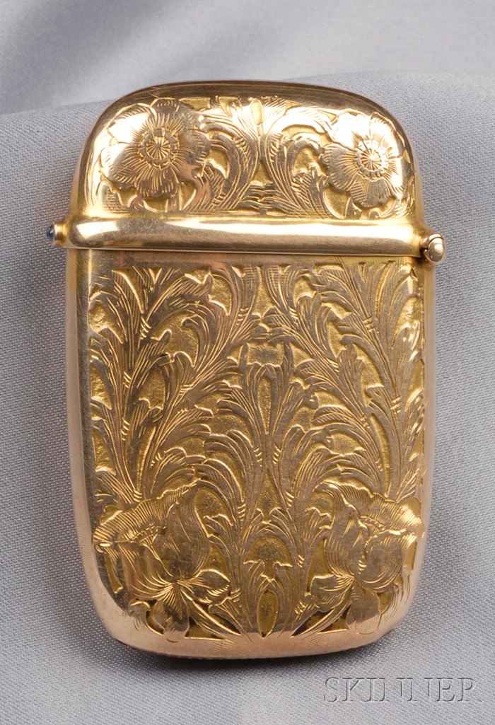 Appraisal: Antique kt Gold Match Safe the case chased and engraved