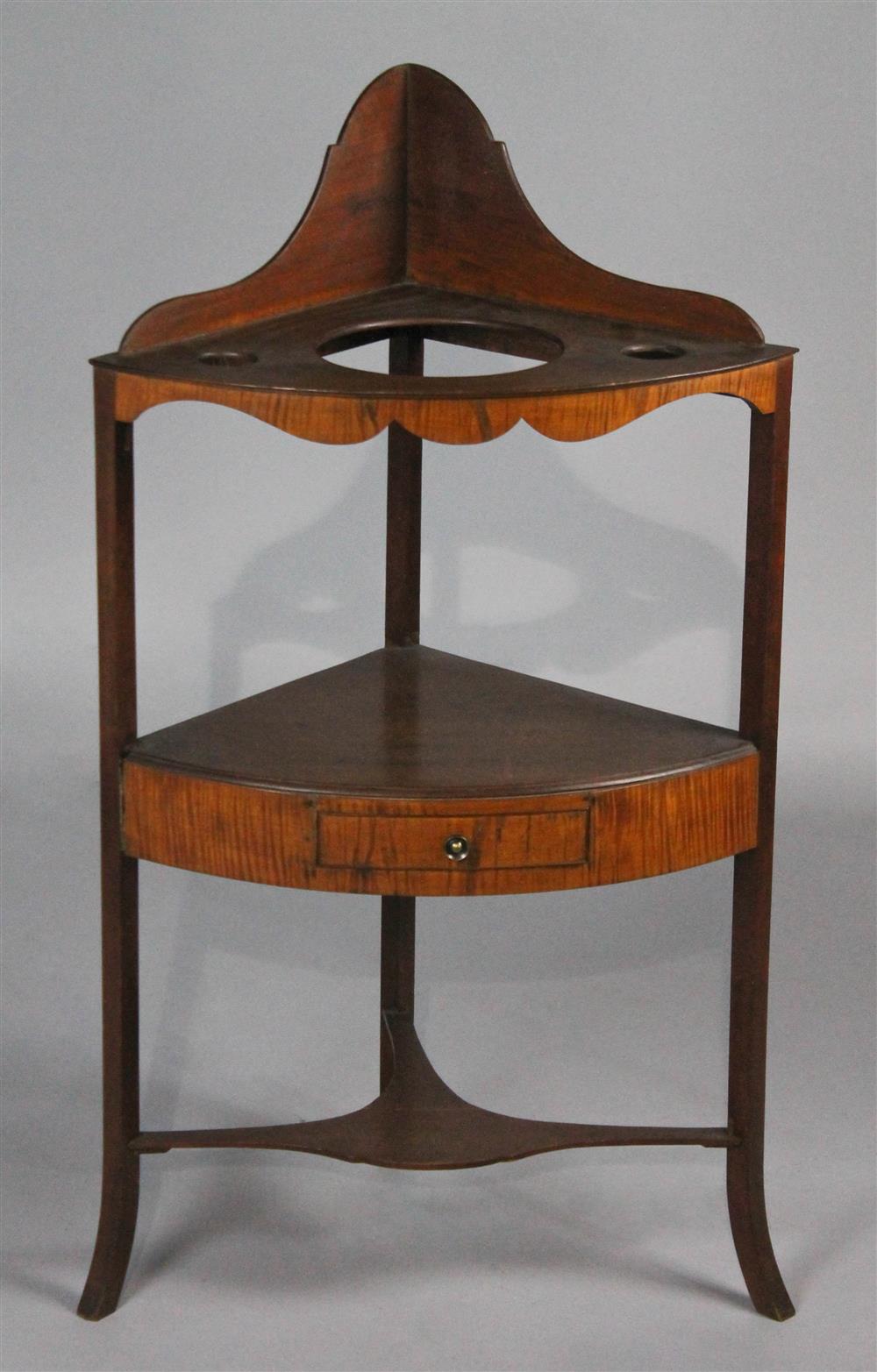 Appraisal: FEDERAL MAHOGANY AND TIGER MAPLE CORNER WASHSTAND having an arched