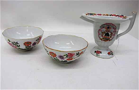 Appraisal: THREE CHINESE PORCELAIN COLLECTIBLE PIECES pair bowls hand painted with