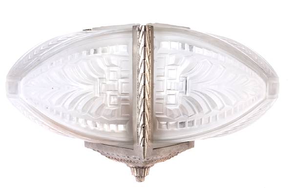 Appraisal: An Art Deco silvered-metal and frosted glass Tricorn chandelier height