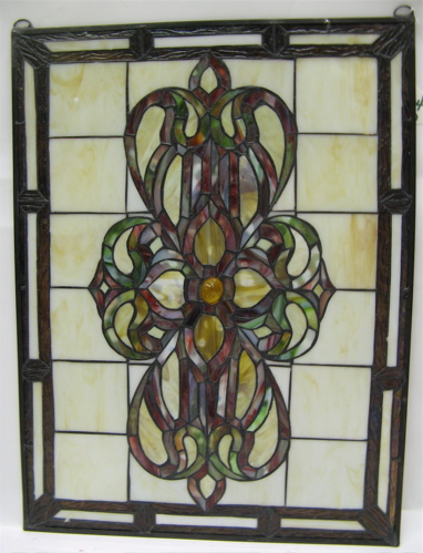 Appraisal: PAIR STAINED AND LEADED GLASS WINDOW PANELS having central medallion