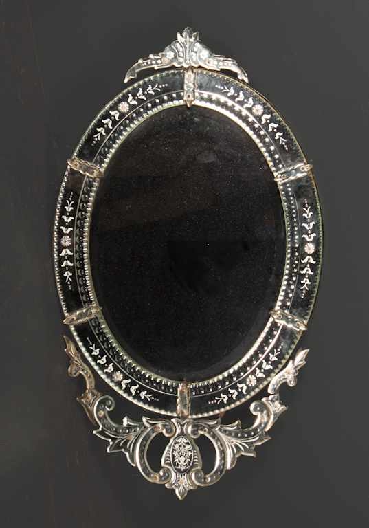 Appraisal: Venetian etched beveled glass oval mirror contemporary in H in