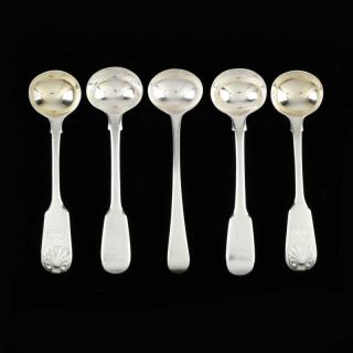 Appraisal: Five th Century English Silver Master Salt Spoons to include