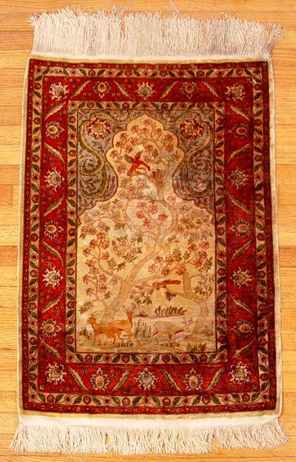 Appraisal: TURKISH HEREKE FINE SILK TREE OF LIFE PRAYER RUG An