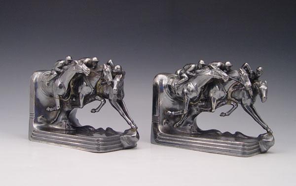 Appraisal: PAIR JENNINGS BROTHERS HORSE RACE BOOKENDS Silvertone Signed JB