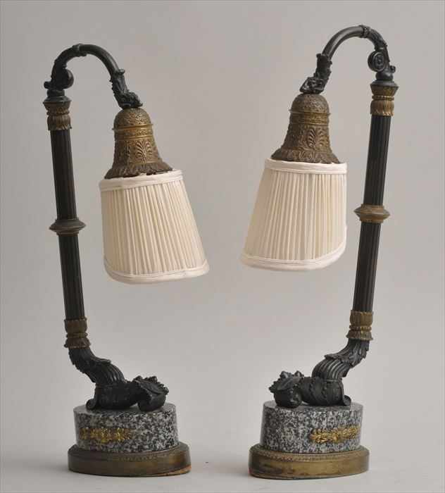 Appraisal: PAIR OF RENAISSANCE-STYLE BRONZE GILT-METAL AND MARBLE TABLE LAMPS Each