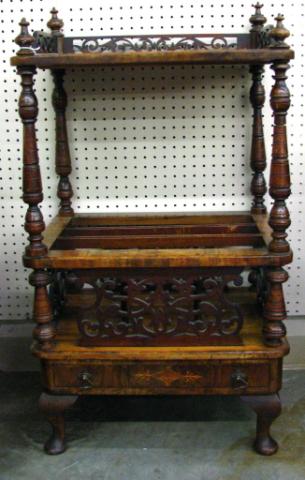 Appraisal: Antique periodical stand with inlaid decoration and burl top with