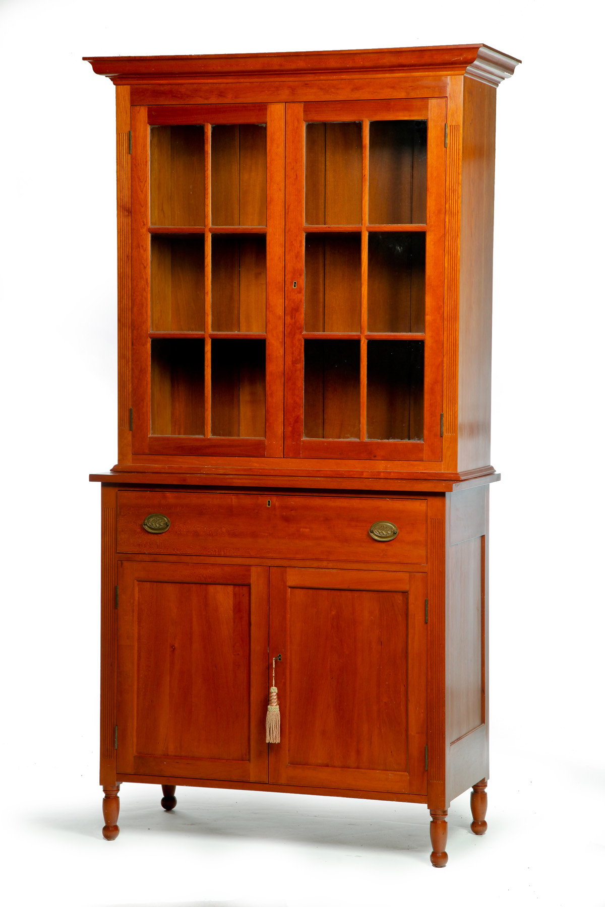 Appraisal: TWO PIECE SHERATON-STYLE STEPBACK CUPBOARD American th quarter- th century