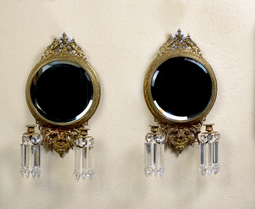 Appraisal: PAIR OF ENGLISH MIRRORED WALL GIRANDOLES Rococo style cast gilt