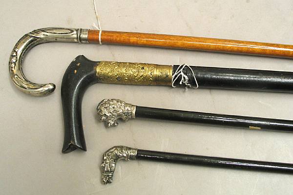 Appraisal: Three European silver and wood walking sticks second half th