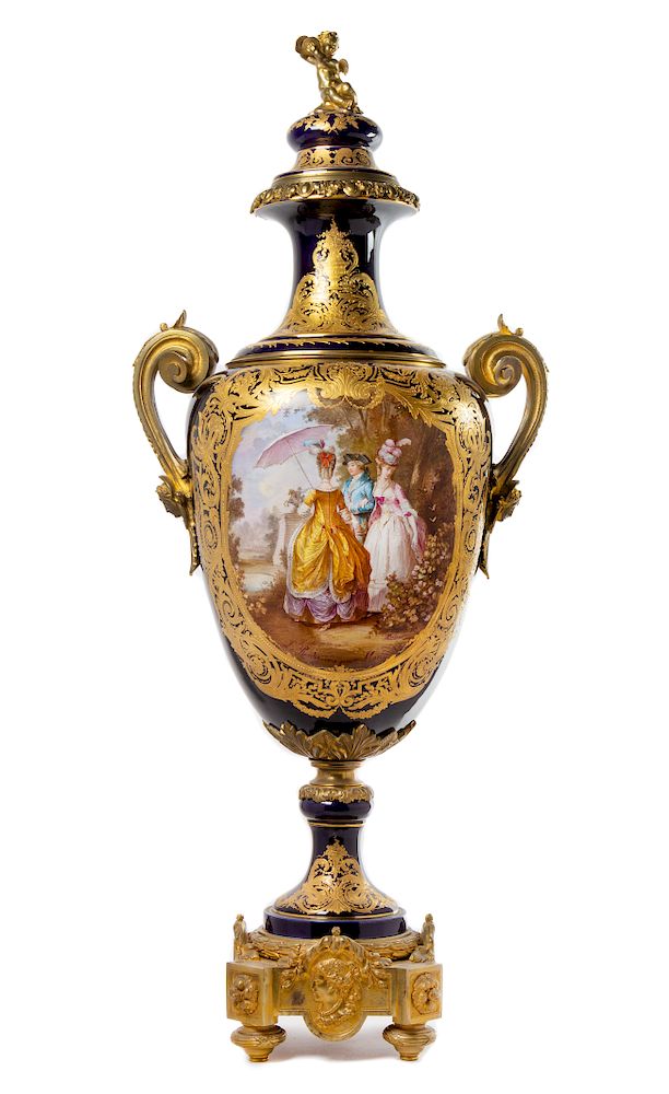 Appraisal: A Sevres Style Gilt Bronze Mounted Porcelain Lidded Urn Height