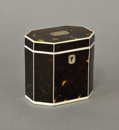 Appraisal: GEORGE III SILVER-MOUNTED TORTOISESHELL AND IVORY TEA CADDY x x