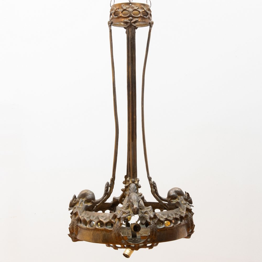 Appraisal: Victorian Gilt-Bronze Squirrel Cast Five-Light Chandelier x in diam Condition