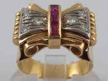 Appraisal: A yellow metal tests carat gold diamond set Art Deco