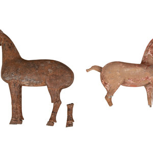 Appraisal: Two Chinese Terra Cotta Horses with Polychrome Remnants Height x