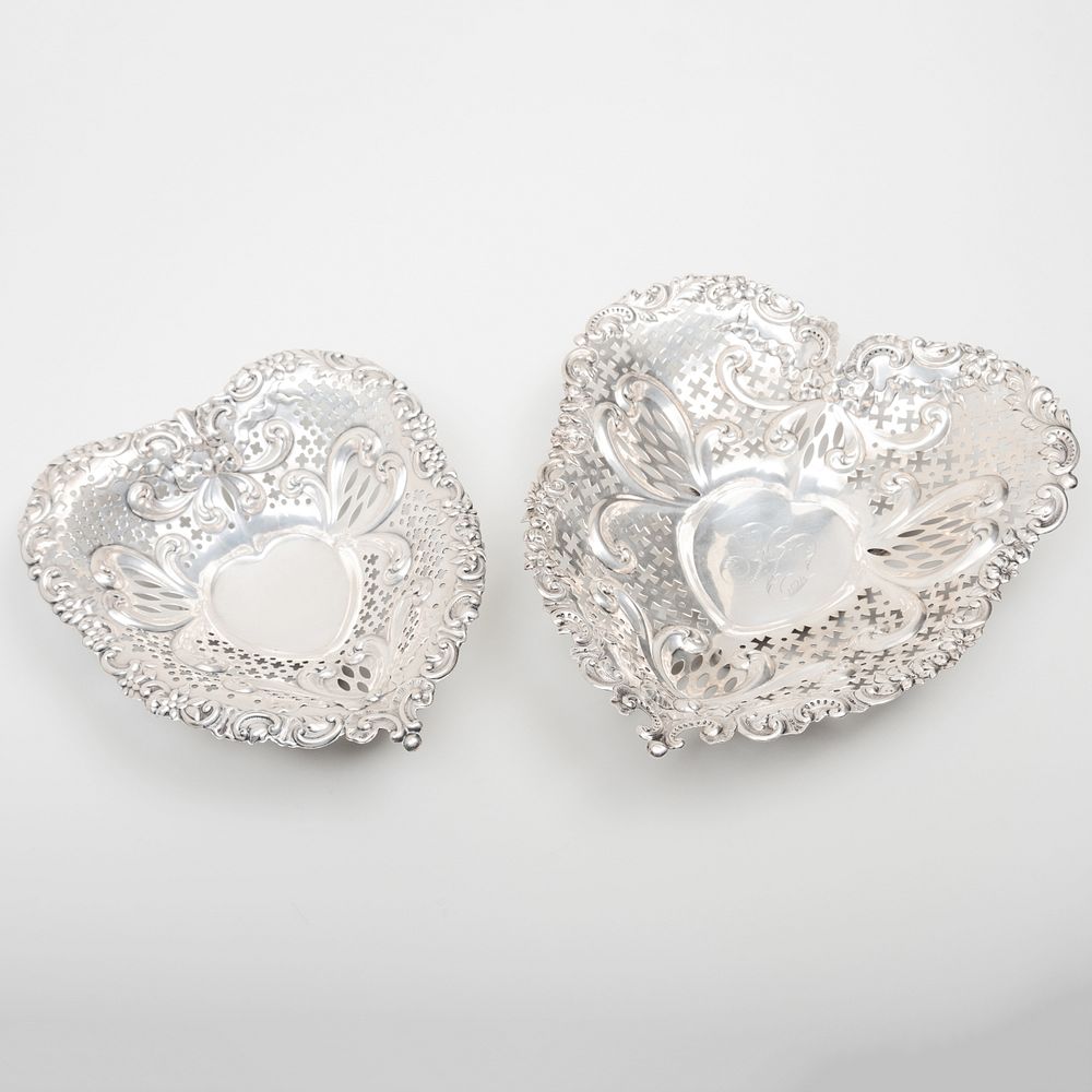 Appraisal: Two Gorham Heart Shaped Silver Dishes with Reticulated Rims Marked