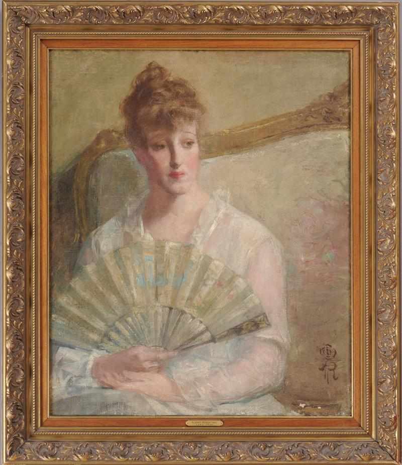 Appraisal: ALBERT ROSENTHAL - WOMAN HOLDING A FAN Oil on canvas