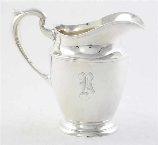 Appraisal: Schofield sterling beverage pitcher classical form with C-scroll handle engraved