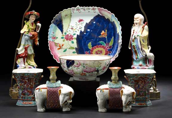 Appraisal: Pair of Chinese Export Porcelain Bough Pots late th century