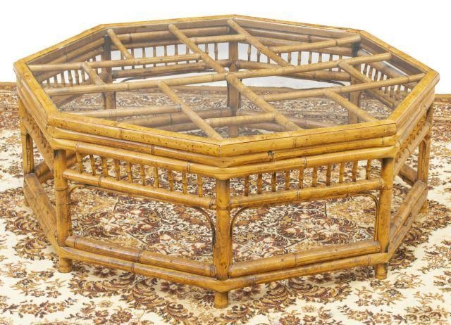 Appraisal: Vintage octagonal bamboo low table th c glass top over